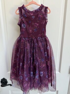 NWOT Zhenzi Girls XS 4 5 Plum Purple Floral Sleeveless Formal Dress